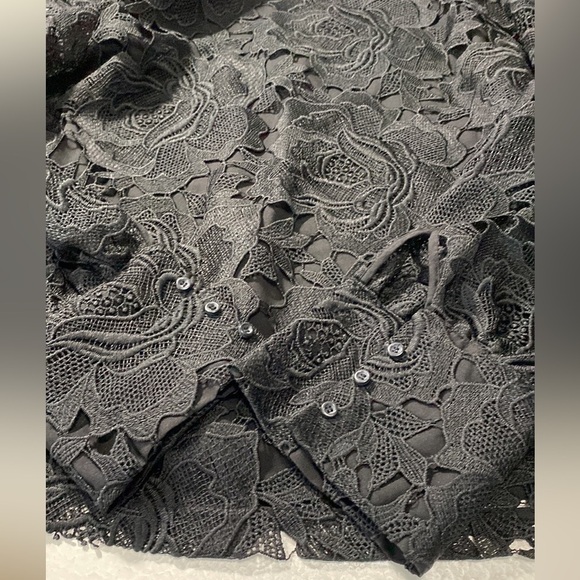 HALOGEN Long Sleeve Lace Top Woman French Style Lace Blouse Black Sz S - Picture 6 of 14